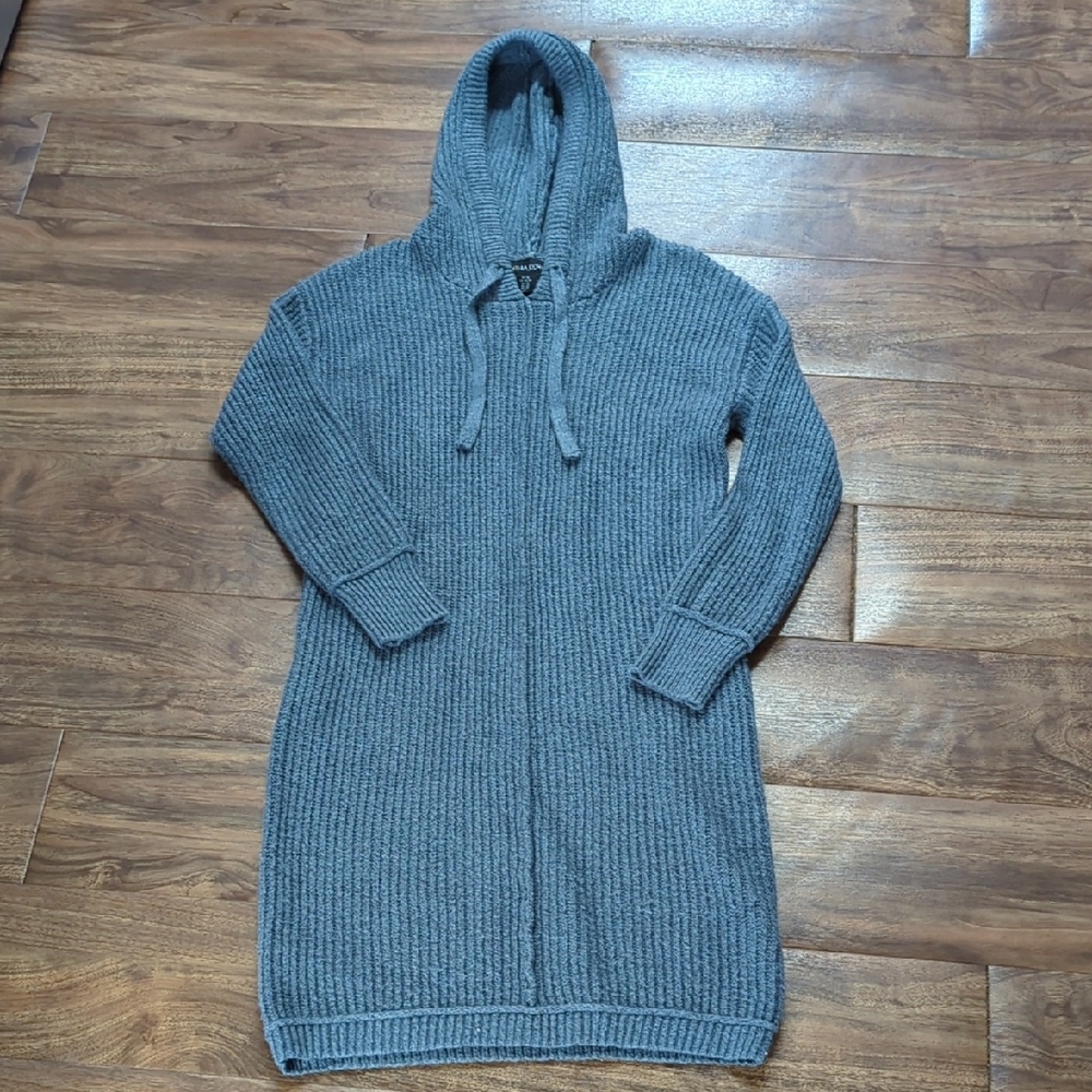 Cozy Blue Hooded Knit Sweater Dress
